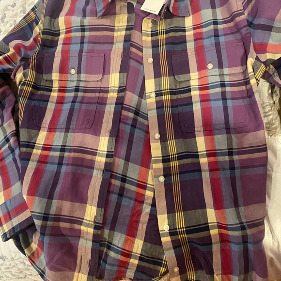 Lauren Ralph Lauren Plaid Leather Trim Point Collar Long Sleeve Shirt - Picture 5 of 6